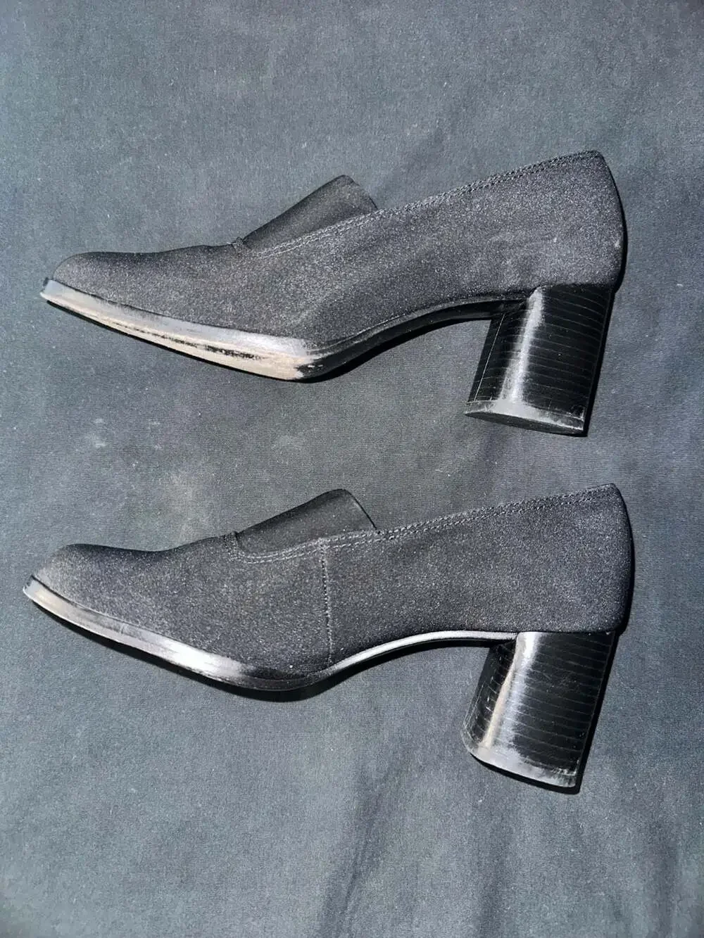 No.63 Enzo Angiolini Black Suede Block Heel Slip-On Pumps Size 6.5M
